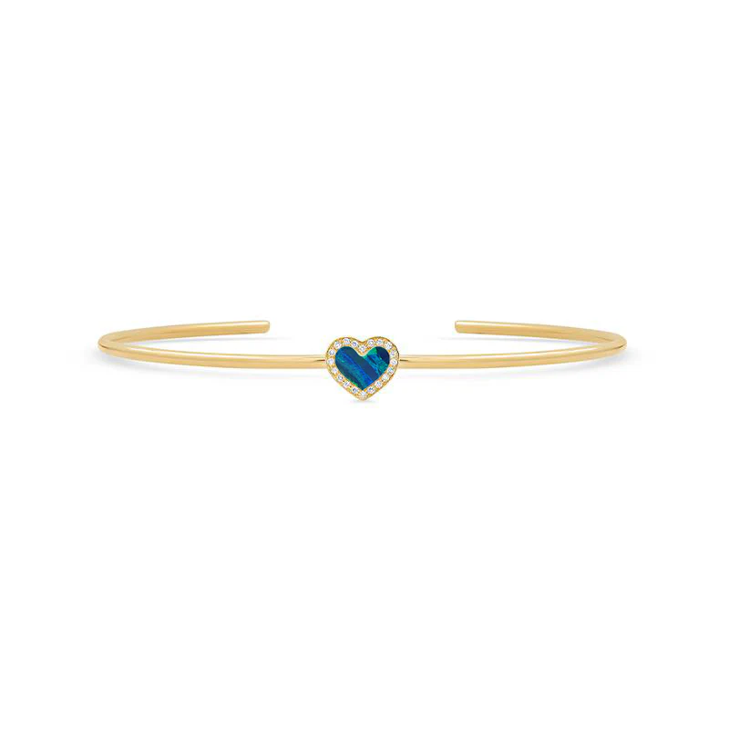 Opal Inlay Heart Cuff with Diamonds