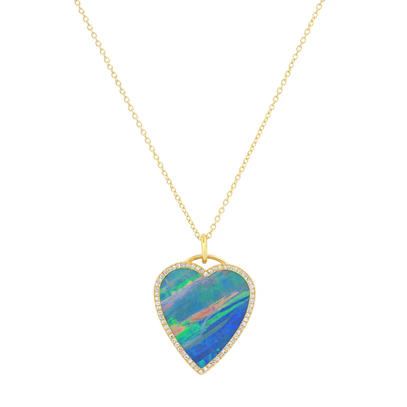 Red Boulder Opal Inlay Heart Necklace with Diamonds - Image 3