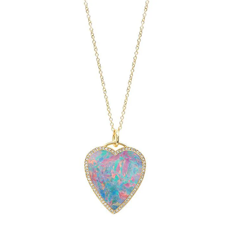 Red Boulder Opal Inlay Heart Necklace with Diamonds - Image 4