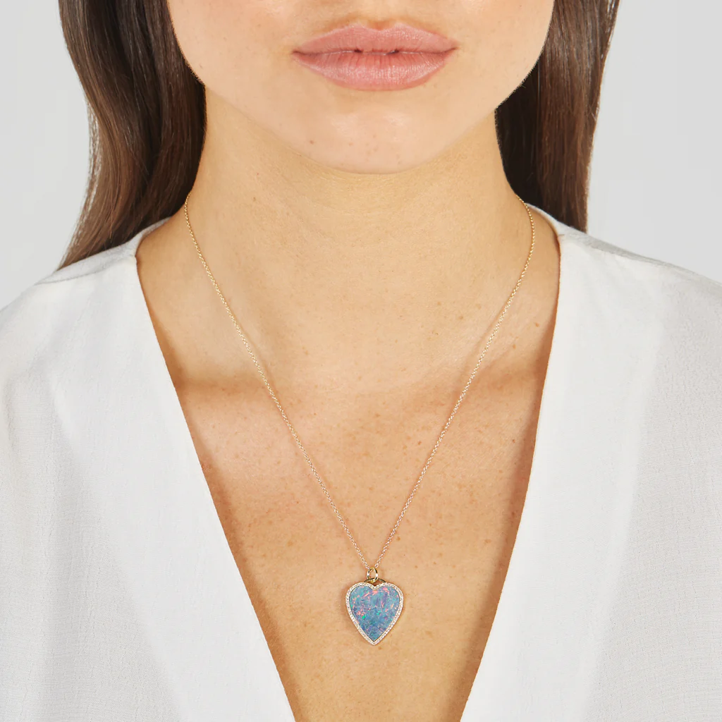 Red Boulder Opal Inlay Heart Necklace with Diamonds - Image 7
