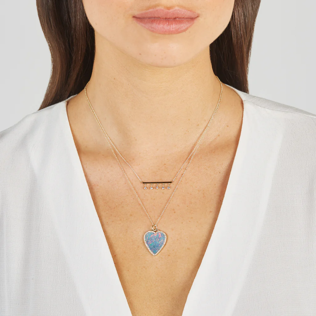 Red Boulder Opal Inlay Heart Necklace with Diamonds - Image 8