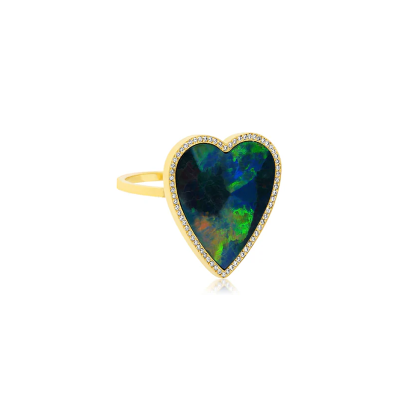 Red Boulder Opal Inlay Heart Ring with Diamonds - Image 3