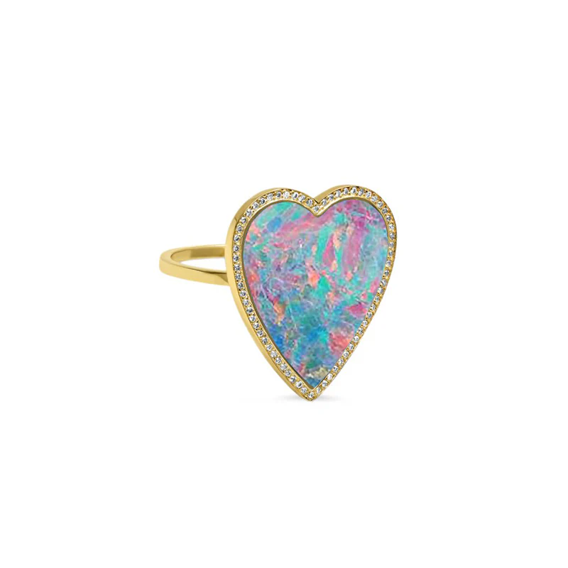 Red Boulder Opal Inlay Heart Ring with Diamonds - Image 4