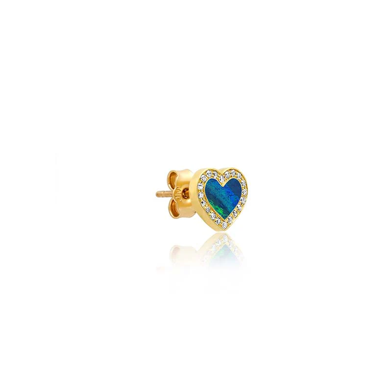 Opal Inlay Heart Studs with Diamonds - Image 2