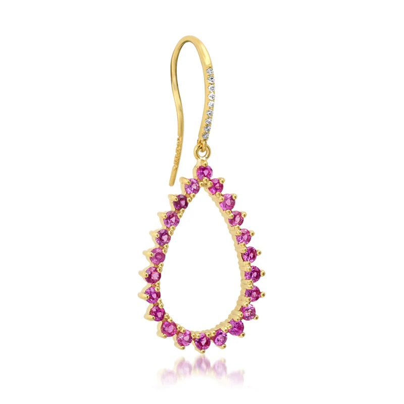 3-Prong Pink Sapphire Open Teardrop Earrings - Image 2