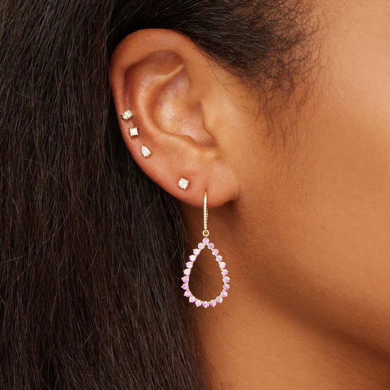3-Prong Pink Sapphire Open Teardrop Earrings - Image 4
