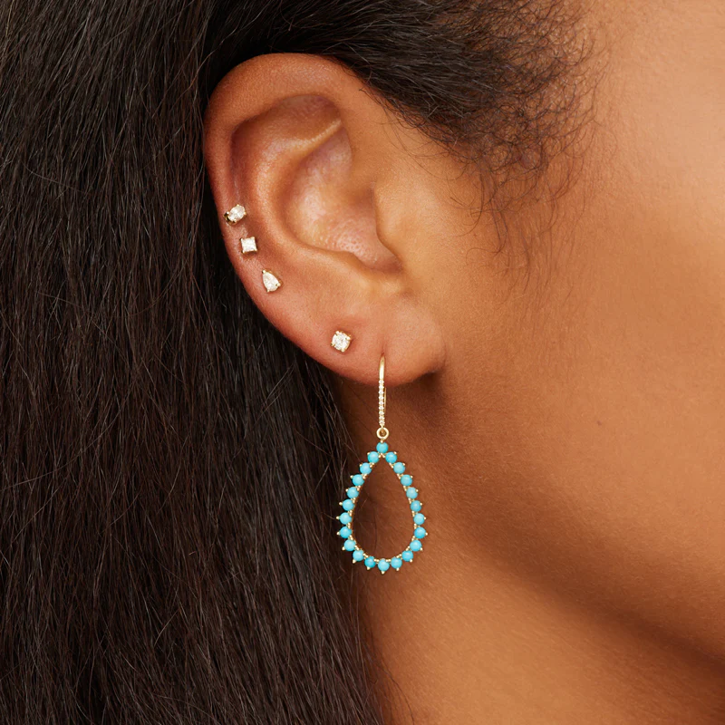 3-Prong Turquoise Open Teardrop Earrings - Image 3