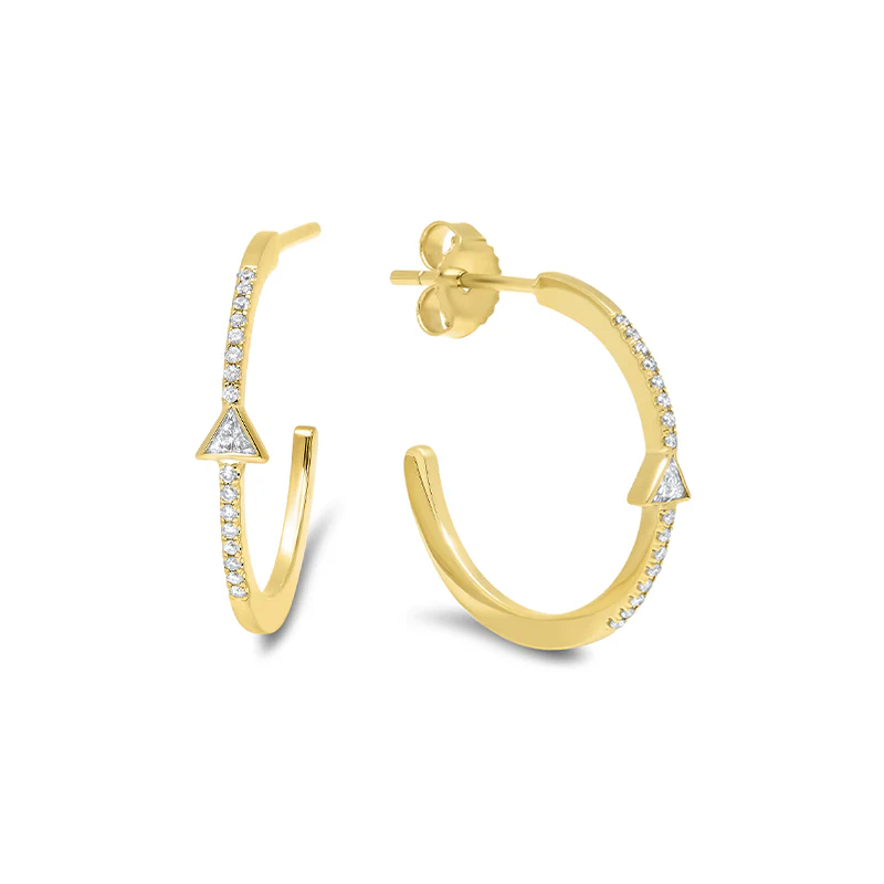 Diamond Small Hoops with Trillion-Cut Diamond Accent - Image 2