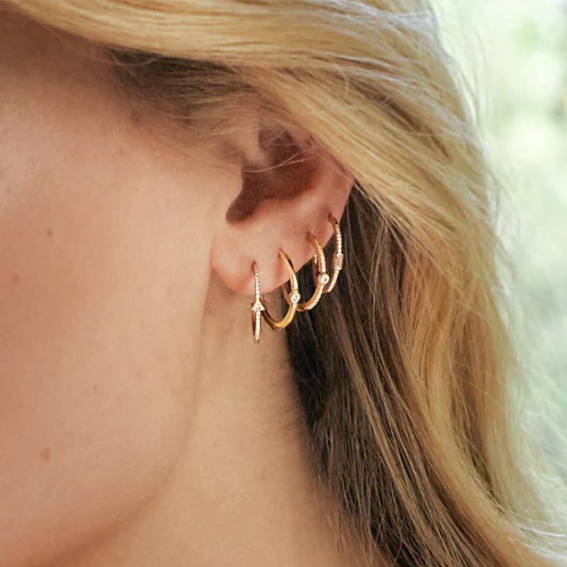 Diamond Small Hoops with Trillion-Cut Diamond Accent - Image 3