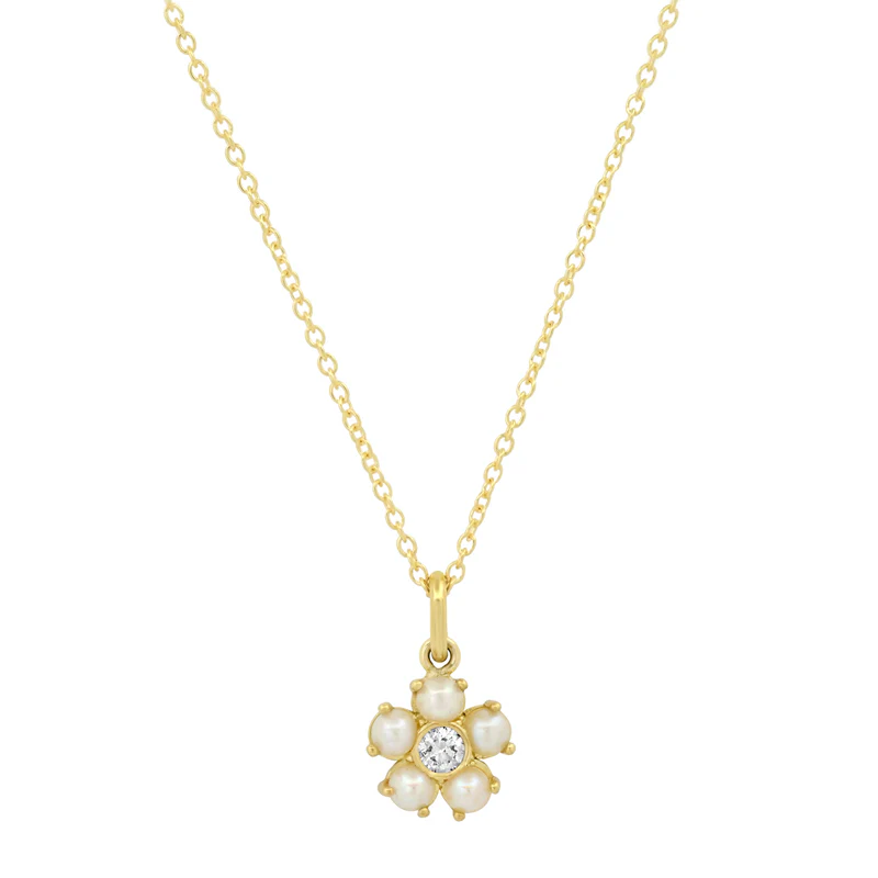 Large Pearl Flower Necklace with Diamond Center