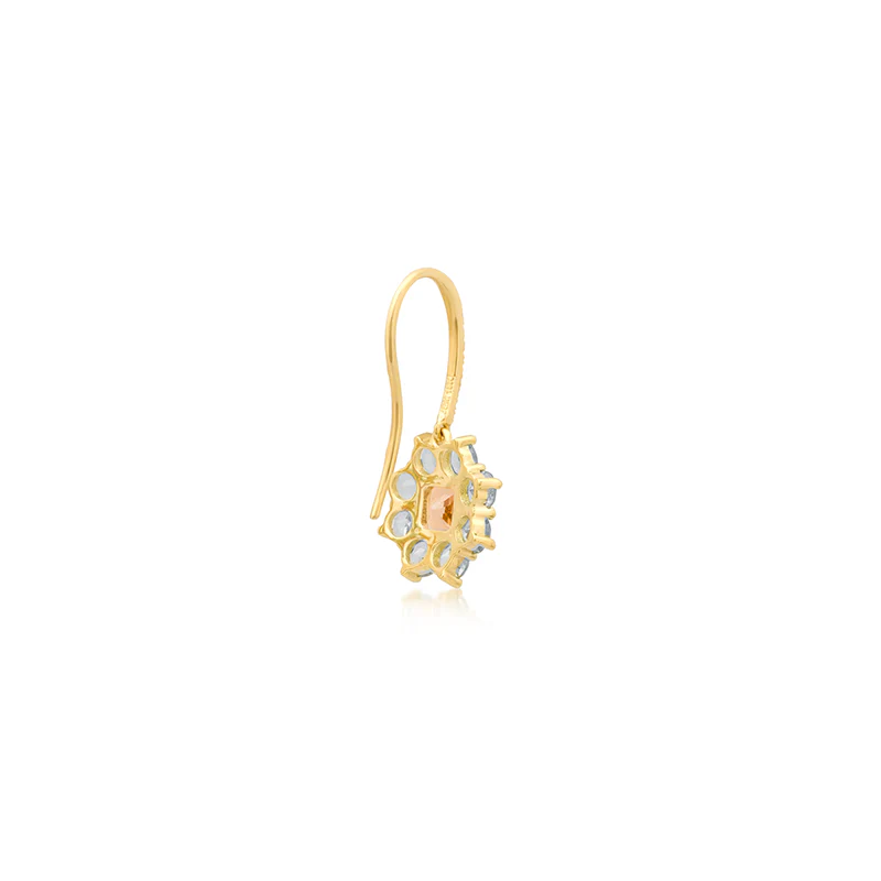 Petite Statement Aquamarine Flower Drop Earrings with Morganite Center - Image 3