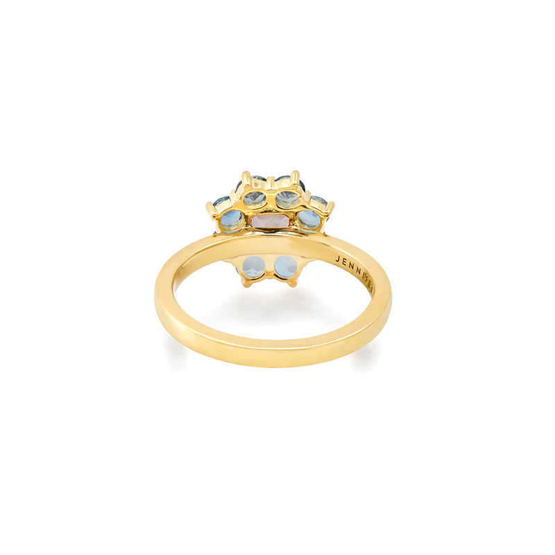 Petite Statement Aquamarine Flower Ring with Morganite Center - Image 4