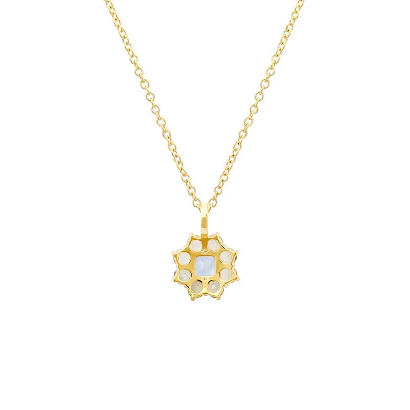 Petite Statement Mint Tourmaline Flower Pendant Necklace with Aquamarine Center - Image 2