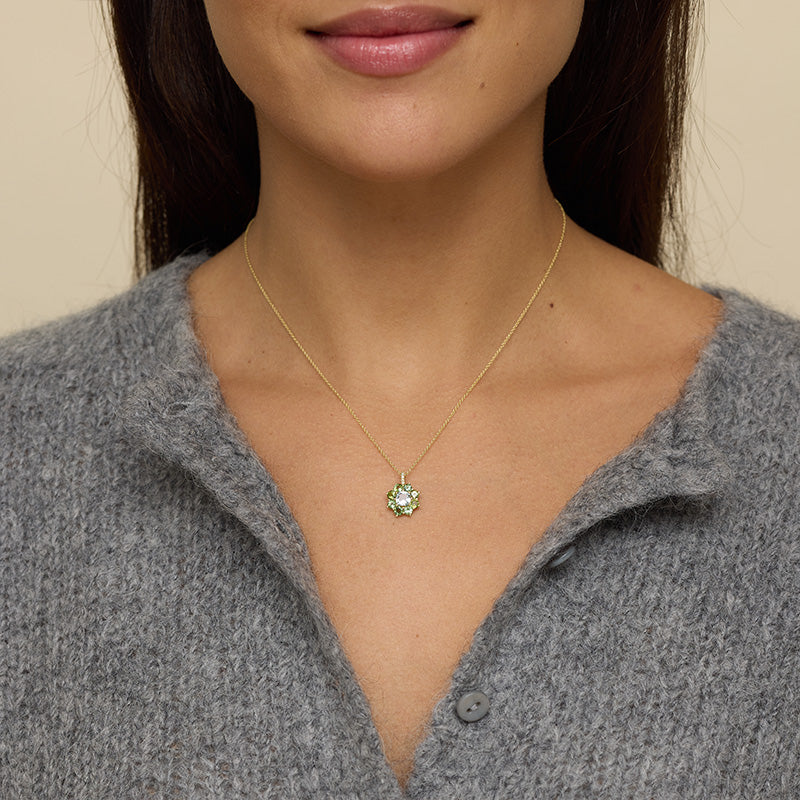 Petite Statement Mint Tourmaline Flower Pendant Necklace with Aquamarine Center - Image 3
