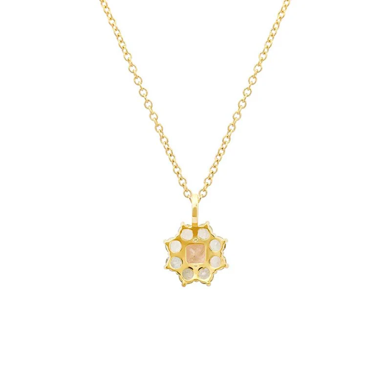 Petite Statement Mint Tourmaline Flower Pendant Necklace with Morganite Center - Image 2