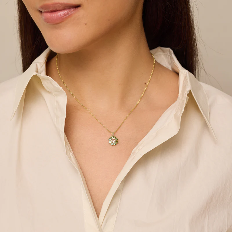 Petite Statement Mint Tourmaline Flower Pendant Necklace with Morganite Center - Image 3