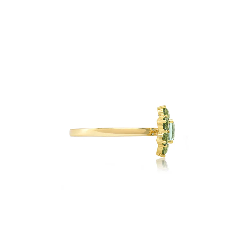Petite Statement Mint Tourmaline Flower Ring with Aquamarine Center - Image 3