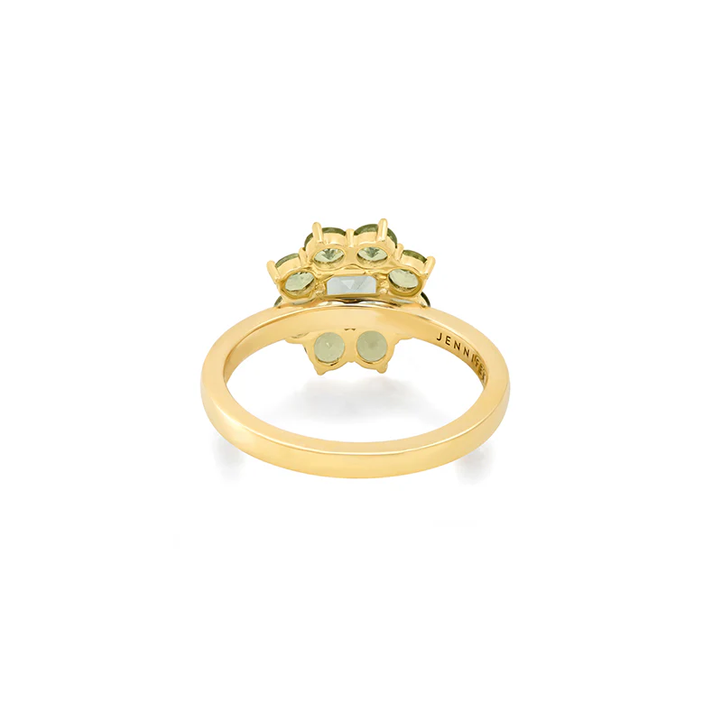Petite Statement Mint Tourmaline Flower Ring with Aquamarine Center - Image 4