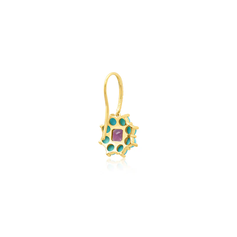 Petite Statement Turquoise Flower Drop Earrings with Amethyst Center - Image 3