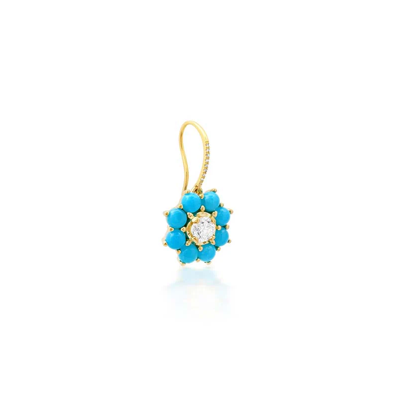 Petite Statement Turquoise Flower Drop Earrings with Illusion Set Diamond Center - Image 2