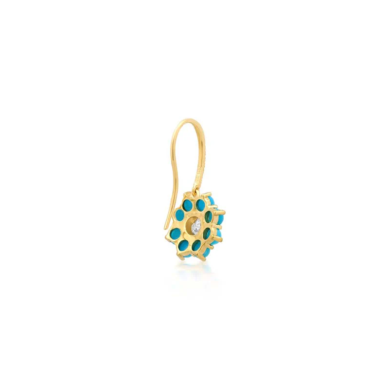 Petite Statement Turquoise Flower Drop Earrings with Illusion Set Diamond Center - Image 3