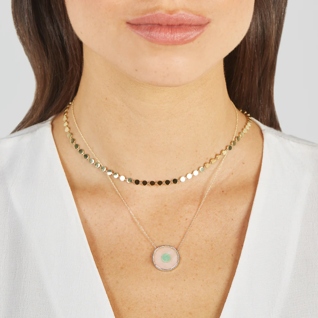 Pink Opal and Green Turquoise Inlay Evil Eye Necklace with Diamonds - Image 5