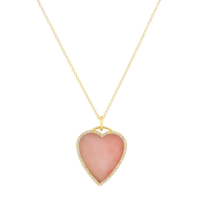 Pink Opal Inlay Heart Necklace with Diamonds - Image 3