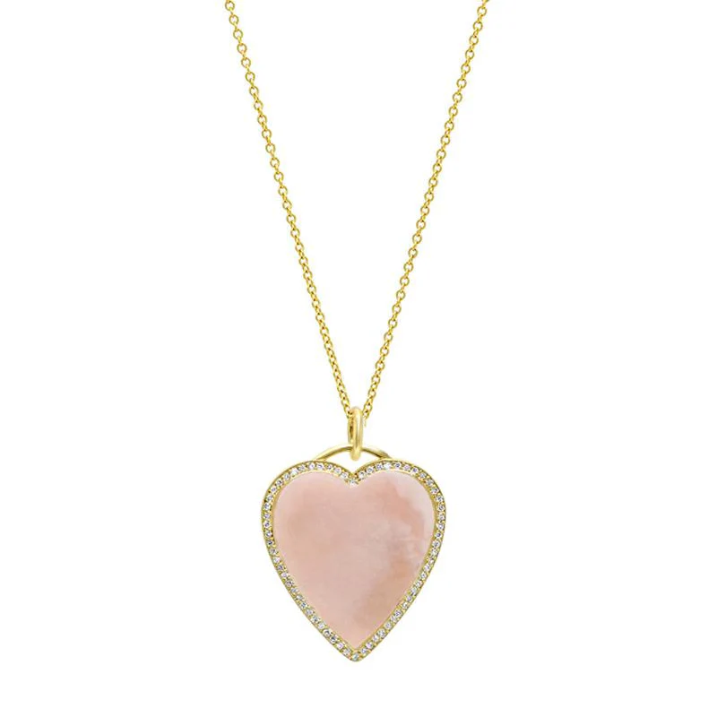 Pink Opal Inlay Heart Necklace with Diamonds - Image 4