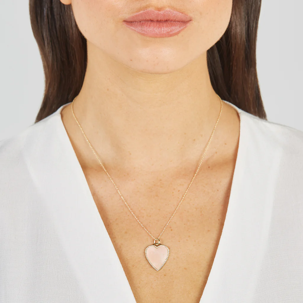 Pink Opal Inlay Heart Necklace with Diamonds - Image 7
