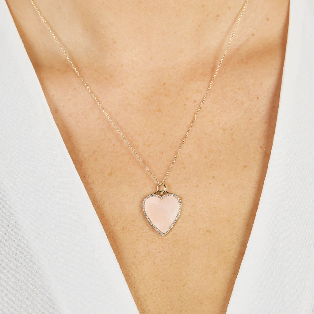 Pink Opal Inlay Heart Necklace with Diamonds - Image 8