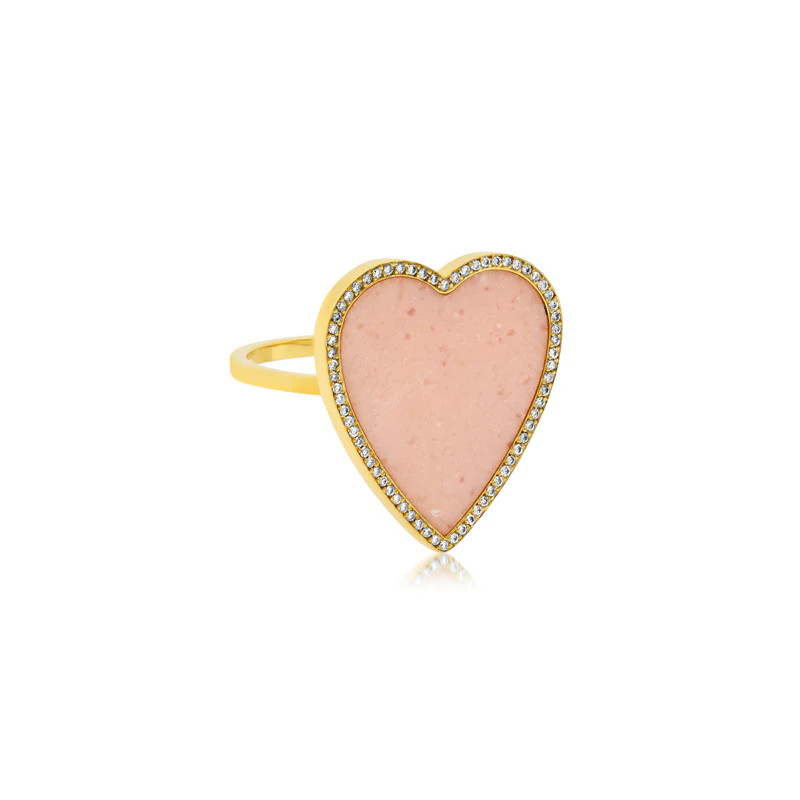 Pink Opal Inlay Heart Ring with Diamonds