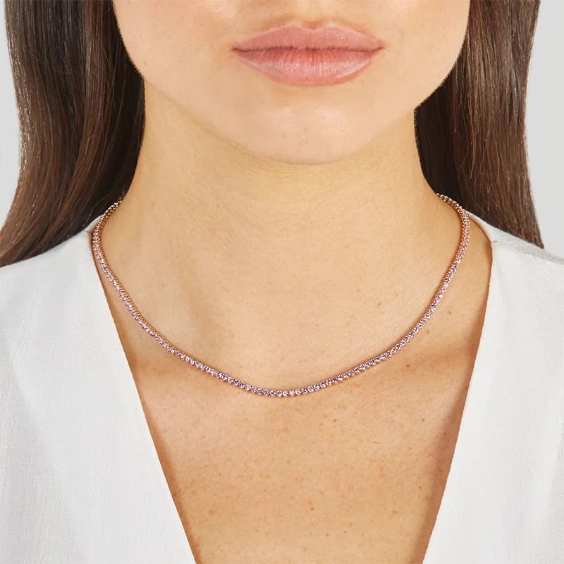 3-Prong Pink Sapphire Tennis Necklace - Image 5