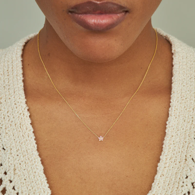 Pink Sapphire Flower Necklace with Diamond Center - Image 3