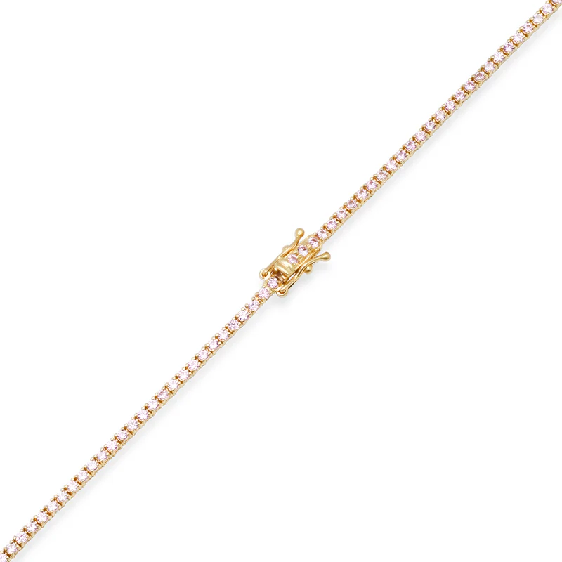 4-Prong Pink Sapphire Tennis Necklace with Large 4-Prong Diamond Accent - Image 3
