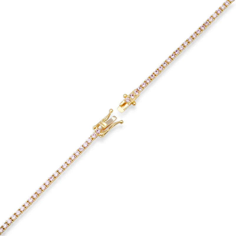4-Prong Pink Sapphire Tennis Necklace with Large 4-Prong Diamond Accent - Image 4