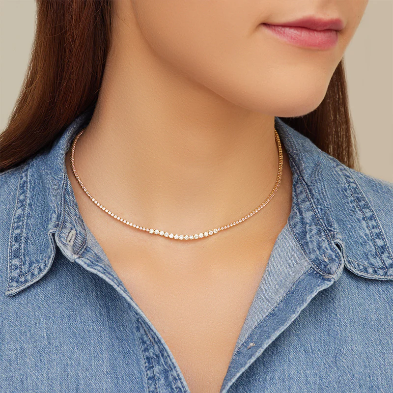 4-Prong Pink Sapphire Tennis Necklace with Large 4-Prong Diamond Accent - Image 5