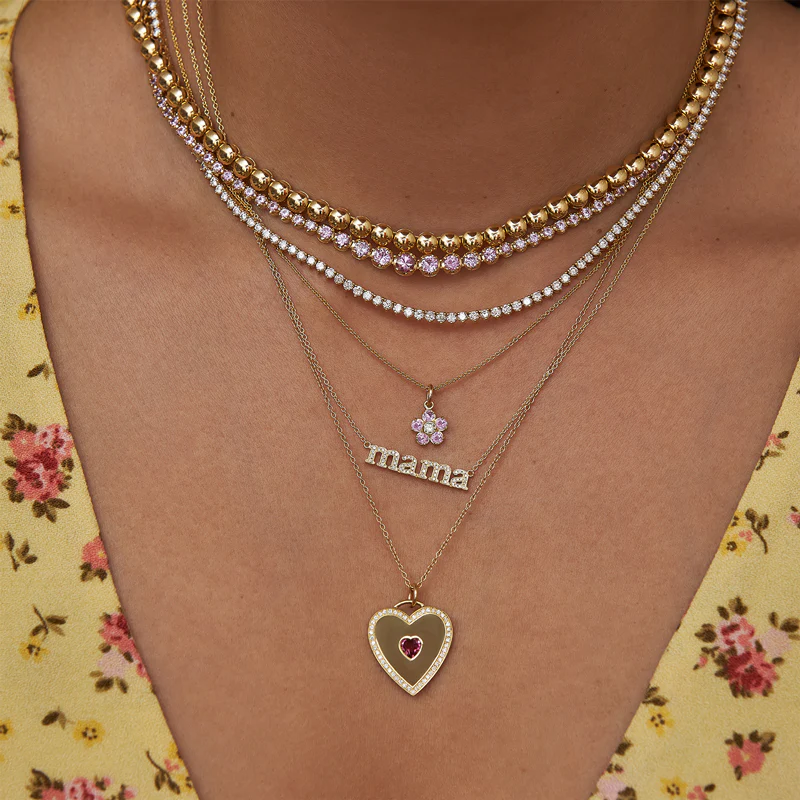 Large Pink Sapphire Flower Necklace with Diamond Center - Image 3