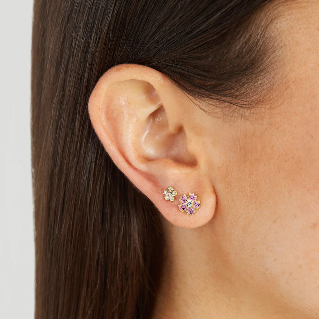 Large Pink Sapphire Flower Studs with Diamond Center - Image 4