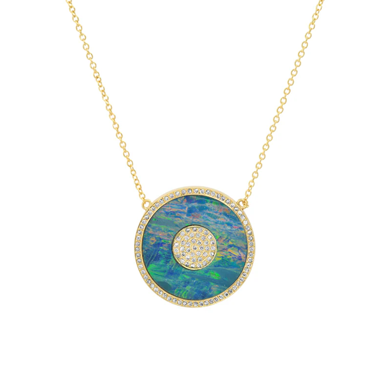 Red Boulder Opal and Diamond Inlay Evil Eye Necklace - Image 2