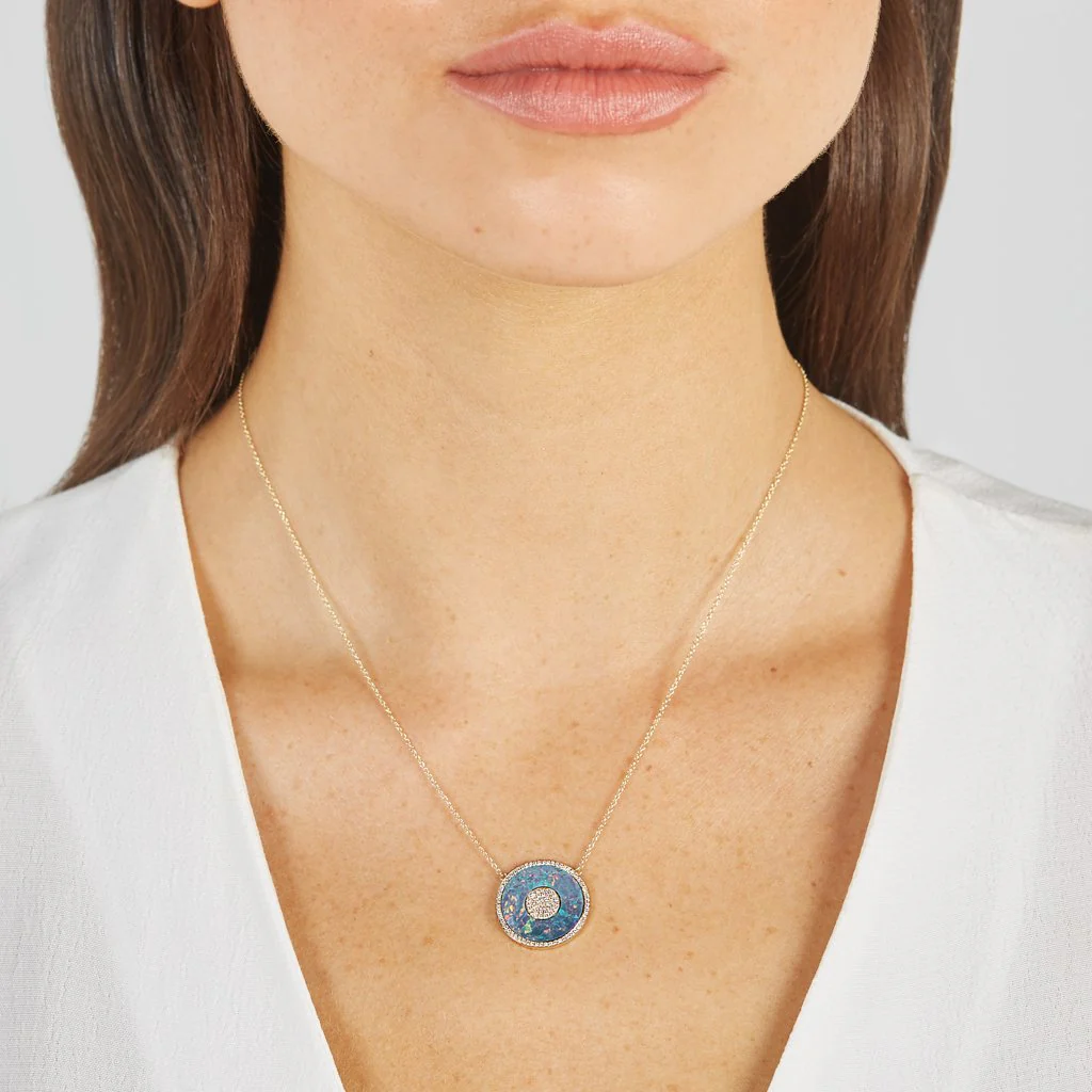 Red Boulder Opal and Diamond Inlay Evil Eye Necklace - Image 6