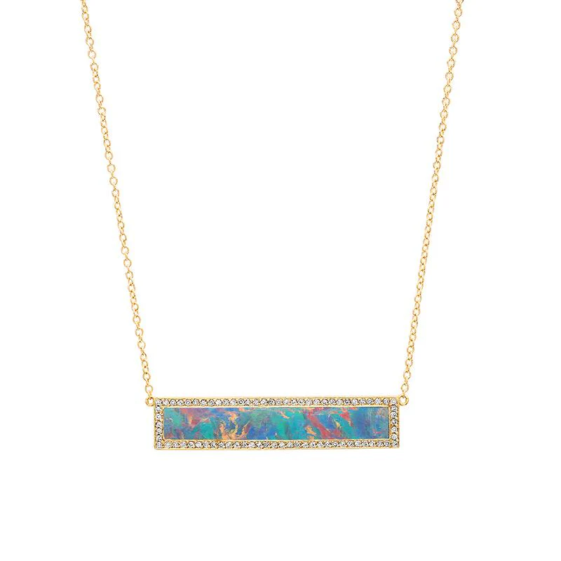 Red Boulder Opal Inlay Bar Necklace with Diamonds
