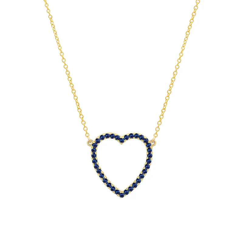 Large Blue Sapphire Open Heart Necklace