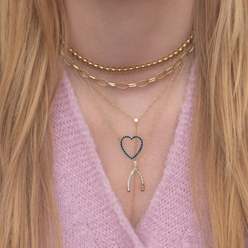Large Blue Sapphire Open Heart Necklace - Image 4