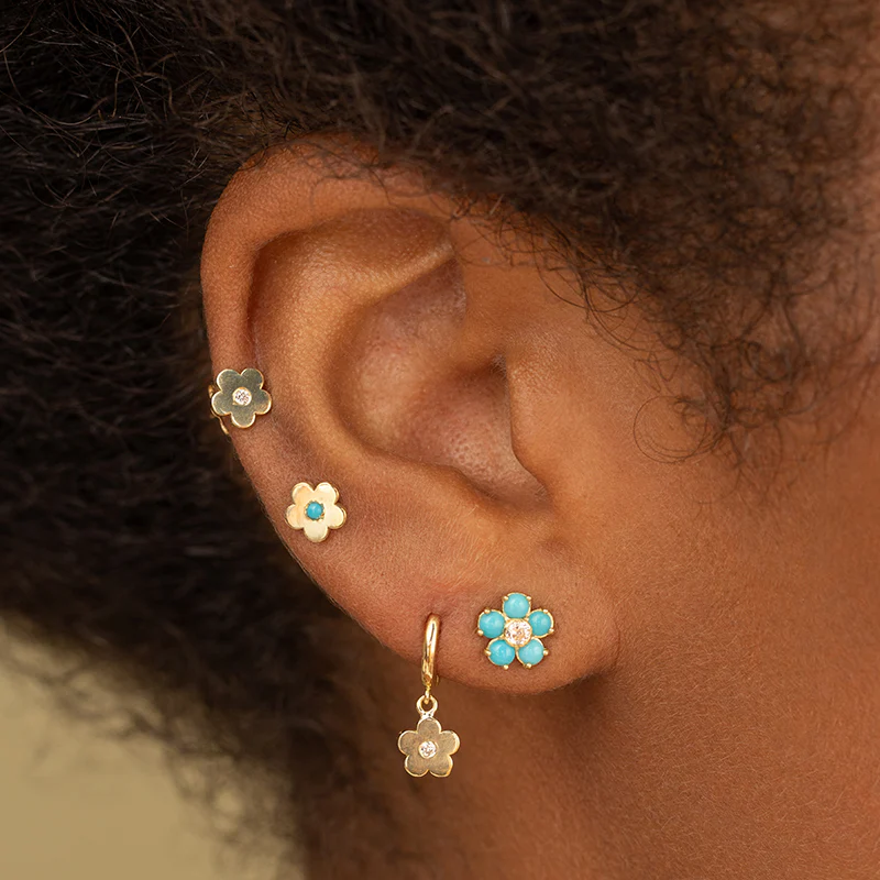 Single Mini Daisy Studs with Diamond Center - Image 4