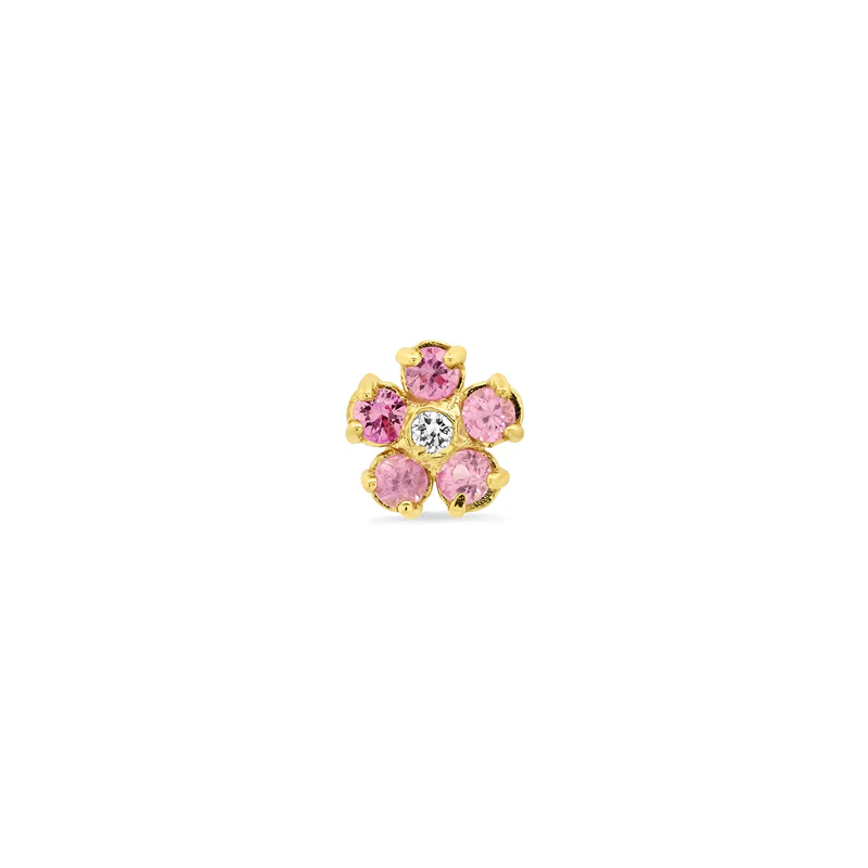 Single Pink Sapphire Flower Studs with Diamond Center
