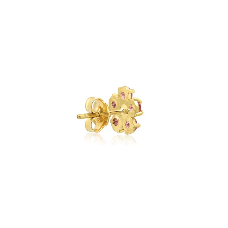 Single Pink Sapphire Flower Studs with Diamond Center - Image 3