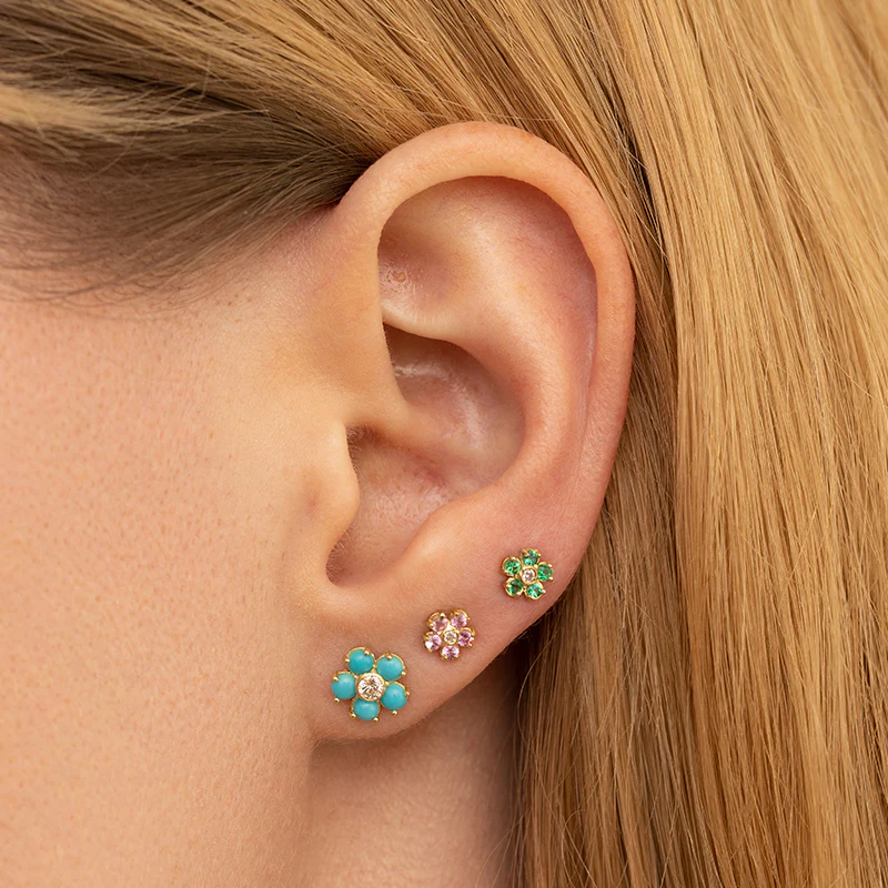 Single Pink Sapphire Flower Studs with Diamond Center - Image 4