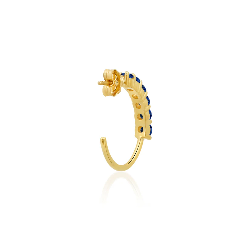Small 4-Prong Blue Sapphire Hoops - Image 4
