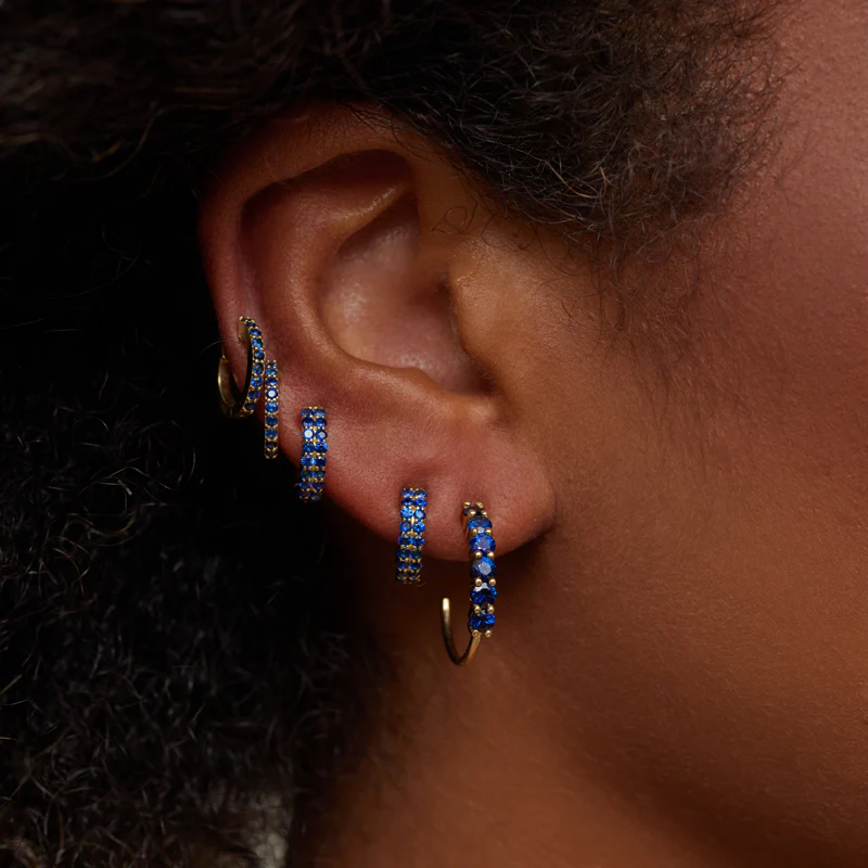 Small 4-Prong Blue Sapphire Hoops - Image 5