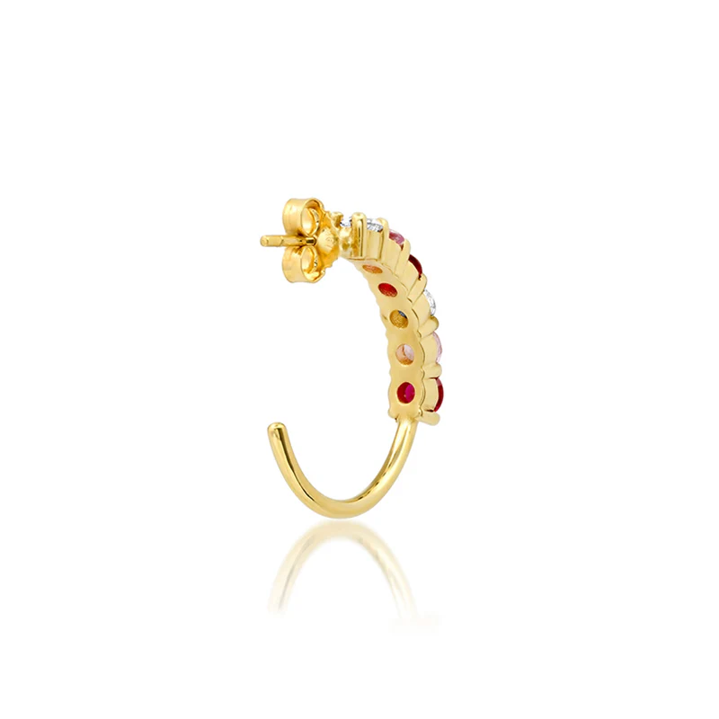 Small 4-Prong Diamond, Pink Sapphire, and Ruby Hoops - Image 4